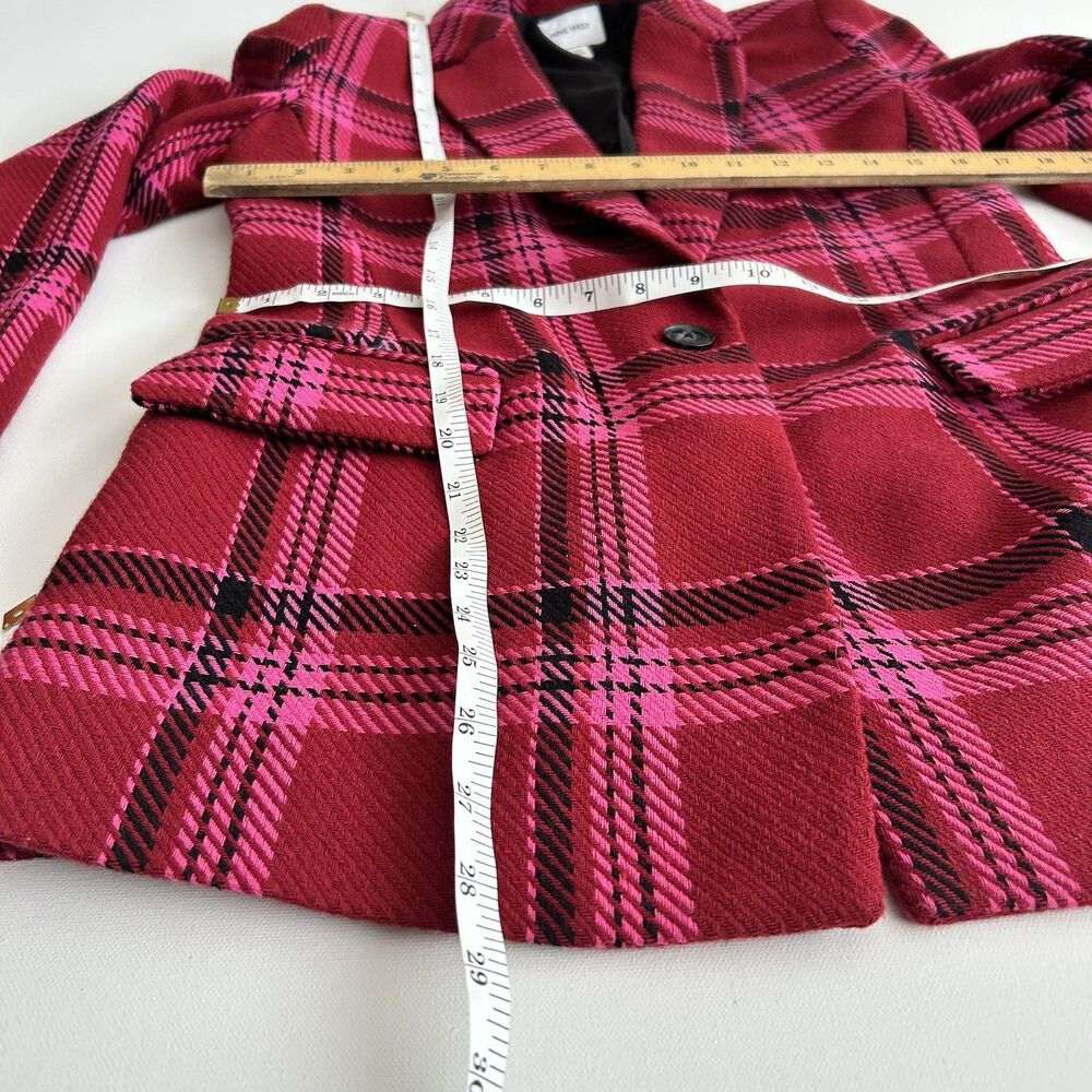NINE WEST Red Pink Black Plaid Blazer Jacket Notch Collar Office Workwear XS - Picture 7 of 13